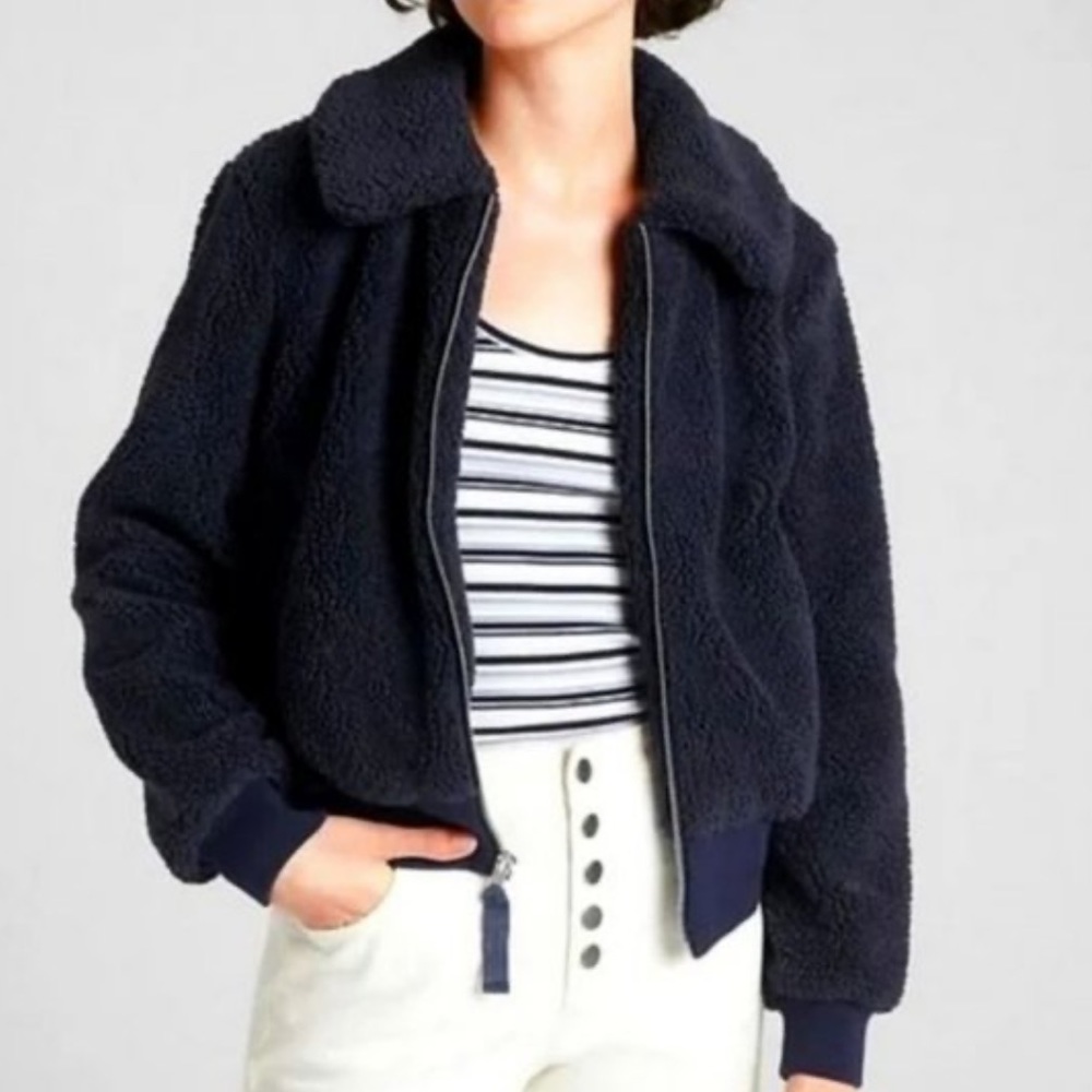 GAP navy Sherpa teddy bomber jacket